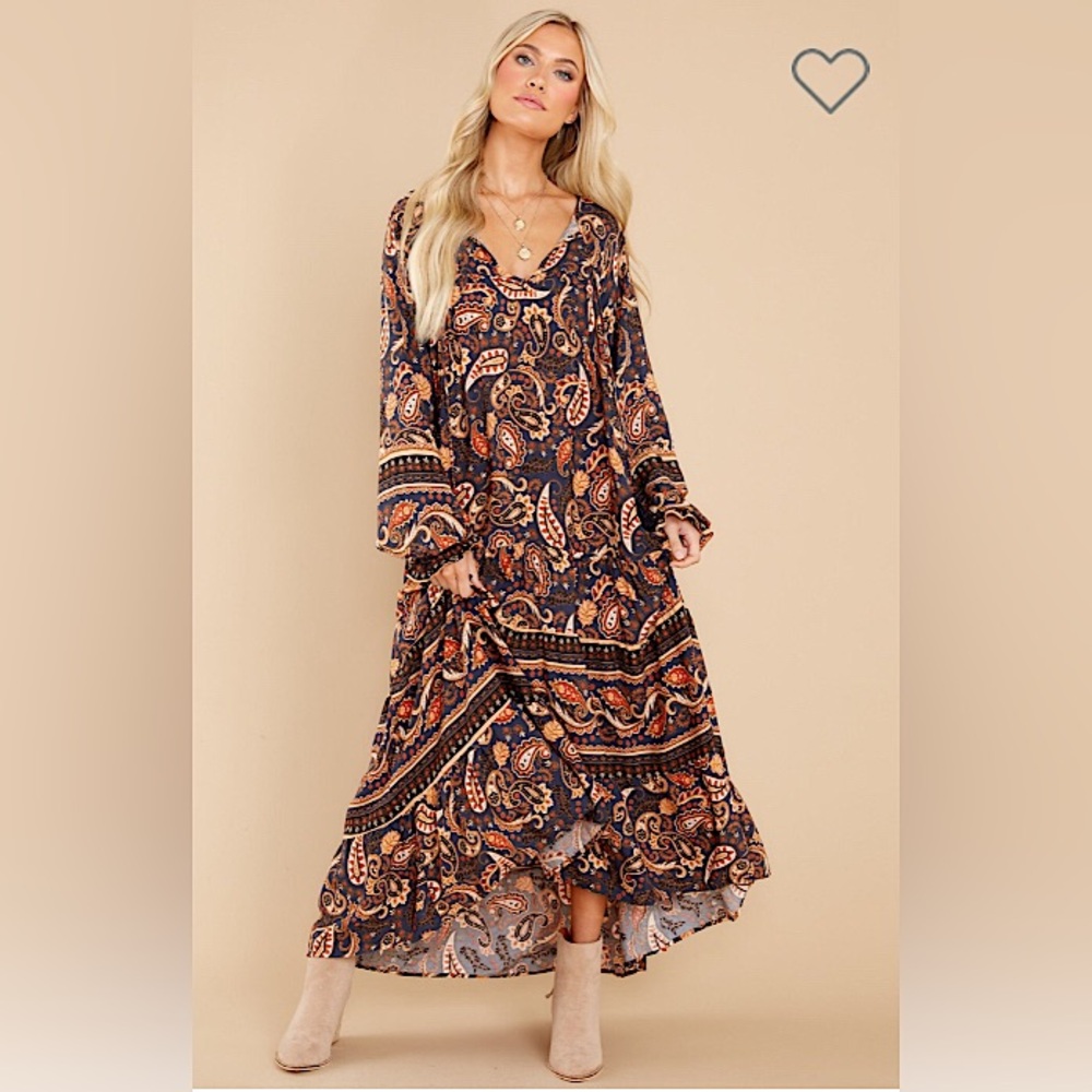 Red Dress Boutique Boho Dress Navy Festival Flowy Bohemian Dress sz S New NWT